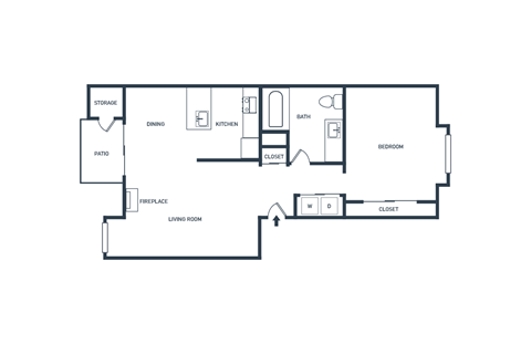 a floor plan of a 1 bedroom floor plan with an open